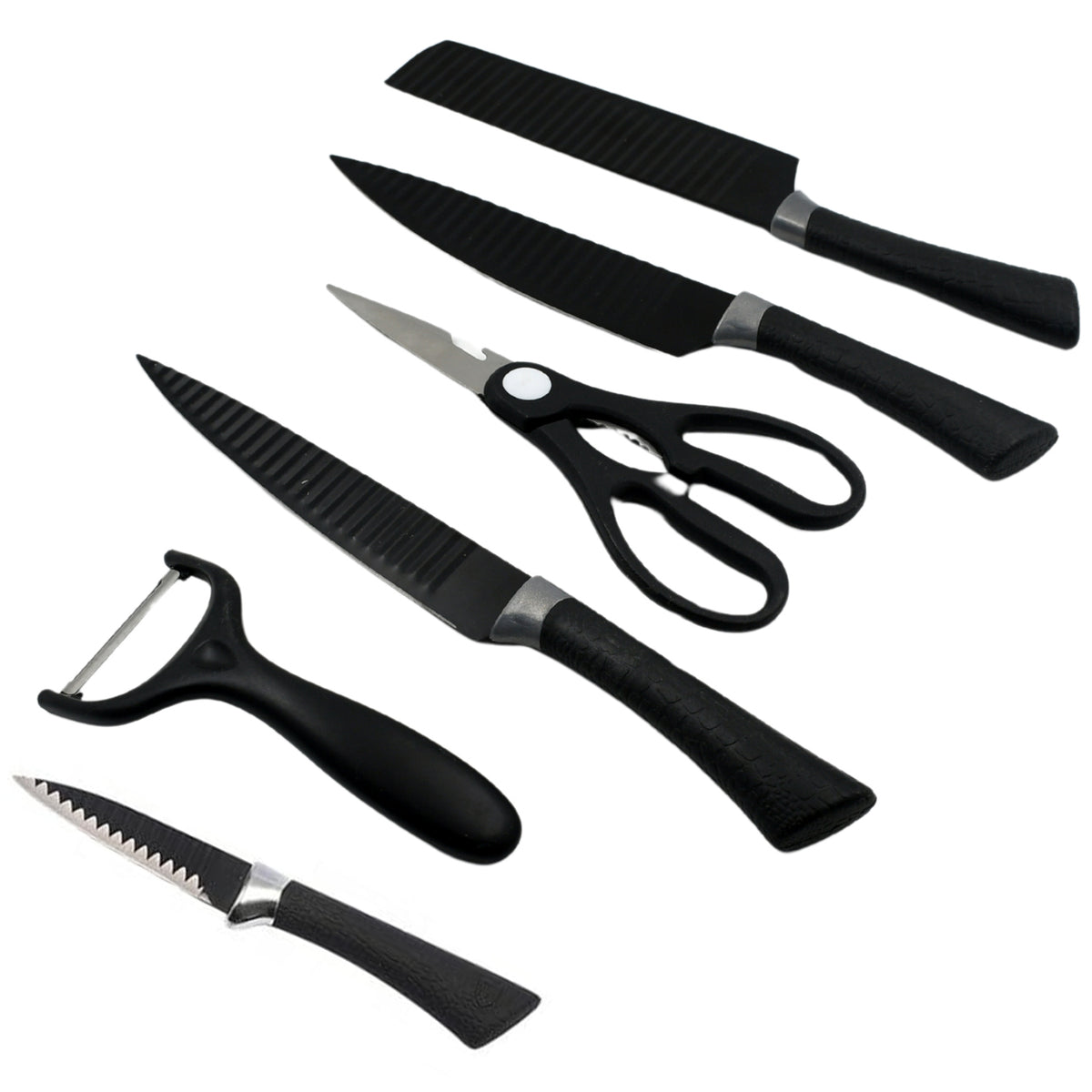 5629 6 Pieces Professional Kitchen Knife Set Meat Knife Chefs Knife With Non-slip Handle For Home Kitchen And Restaurant With Chef Peeler And Scissor (Stainless Steel  6 Pcs Set)