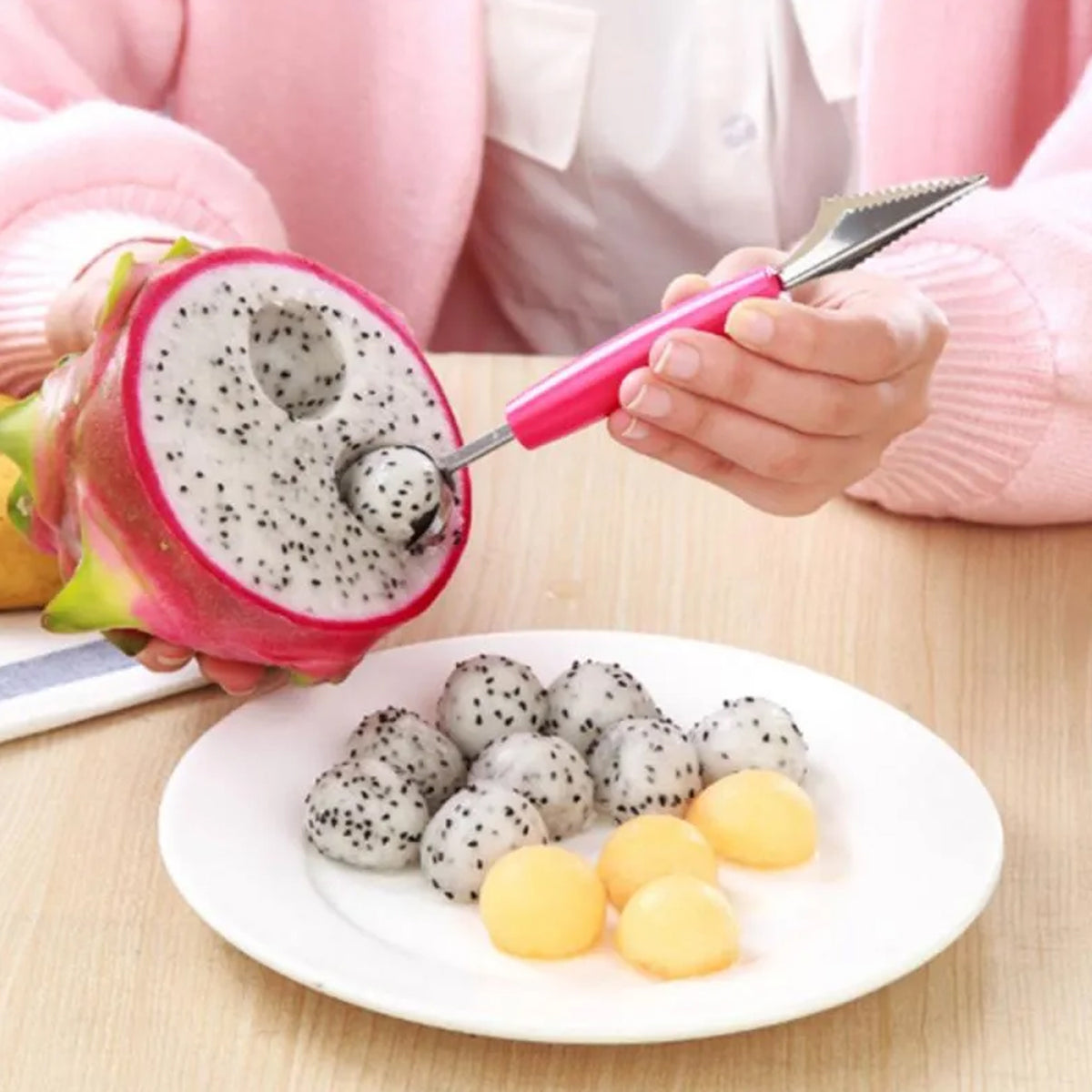7031 Multifunctional Stainless Steel Fruit Vegetable Pattern Carving Knife Peeler Corer Spherical Dig Ball Scoop Garnishing Dig Ball Spoon Kit.