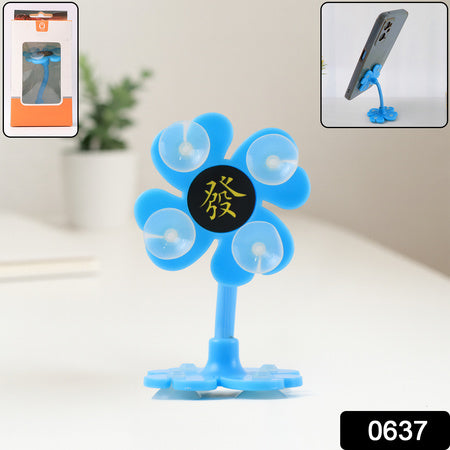 0637 -360 Rotatable Flower Shape Cellphone Holder Car  Mount Sucker Stand (Multicolored With Box))