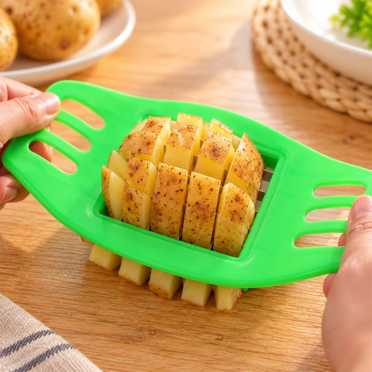 French Fry Potato Grid Cutter With Stainless Steel Blades 17x10cm (1 Pc)