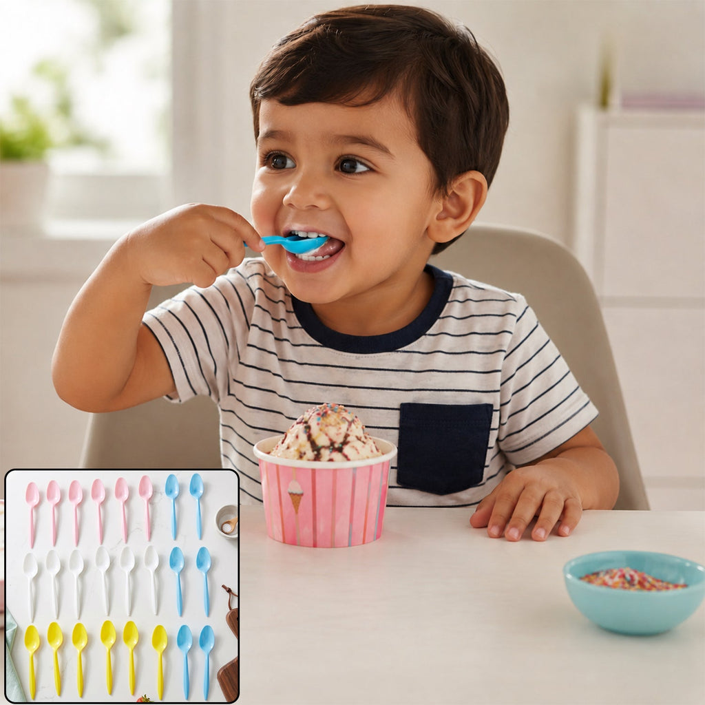 Disposable Multicolor Plastic Spoon Set For Party Dessert And Kitchen Use (24 Pcs)