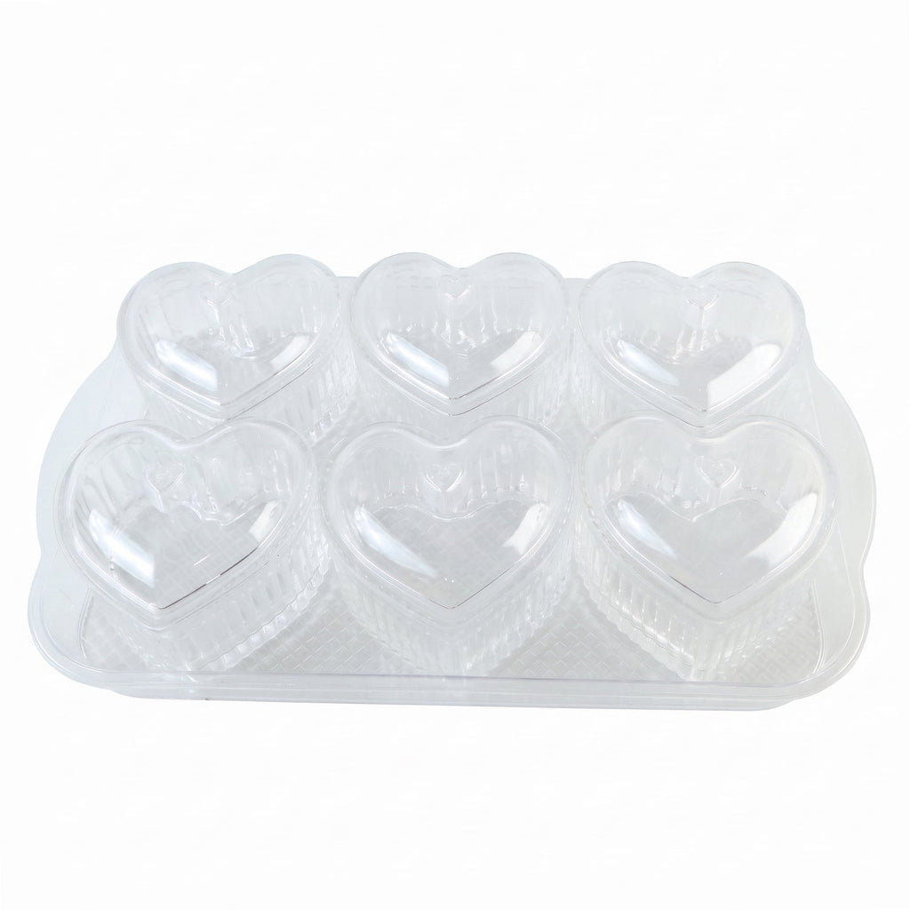 Heart Shape Dessert Bowl Set 6 Pc With Tray And Lids Serving Bowls (6 Pc Set)