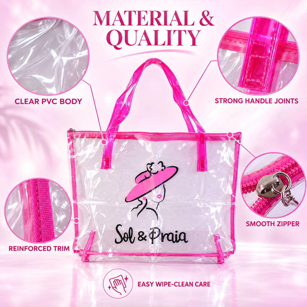 Transparent Pvc Tote Bag With Top Zipper And Handles For Travel (1 Pc 35x52 Cm)