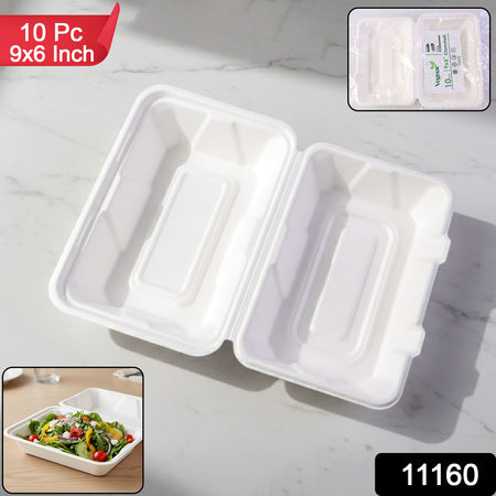 Fresheeclamshell Takeaway Compostable Bagasse Food Box 9x6x3 Inch 10 Pcs Pack